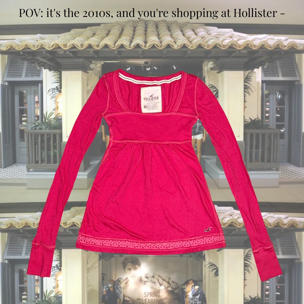 *SOLD*Vintage Ballet Y2K Hollister Hot Pink Coral Color Long Sleeve Babydoll Top